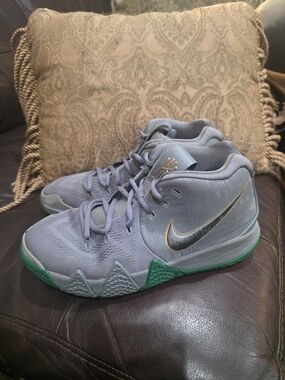 Nike Grey Basketball Sneakers with Gold Swoosh and Green Sole